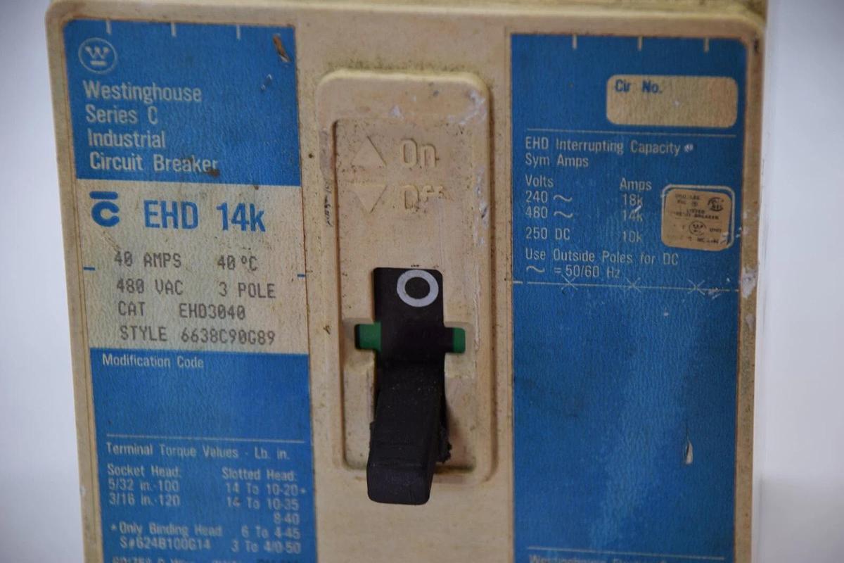 Used WESTINGHOUSE EHD3040 40Amp 40A 40 A Amp 3P Series C Industrial Circuit Breaker