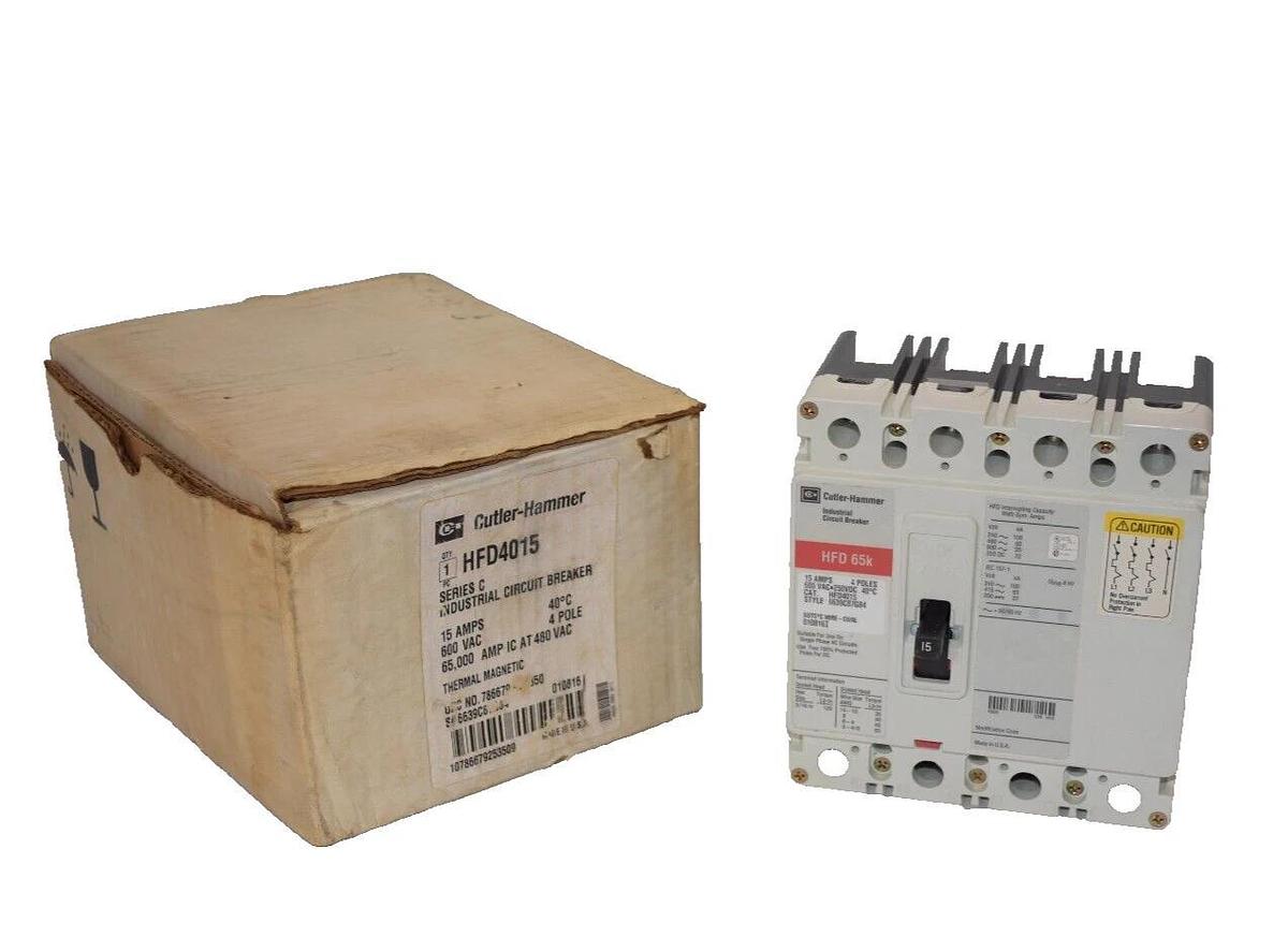 CUTLER HAMMER Circuit Breaker HFD65k HFD4015 15A 15 Amp 600v 4p Therm Mag NEW