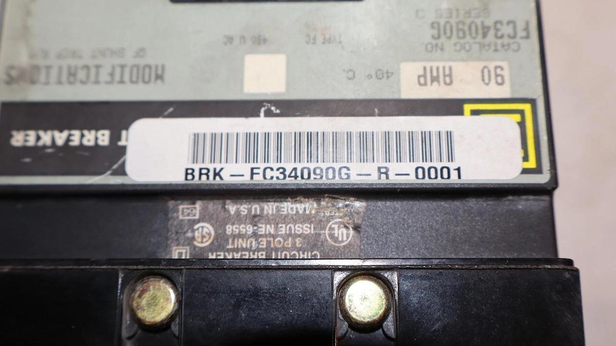 Used Square D 90A 90 Amp Circuit Breaker FC34090G Series 3 Shunt Trip 480VAC