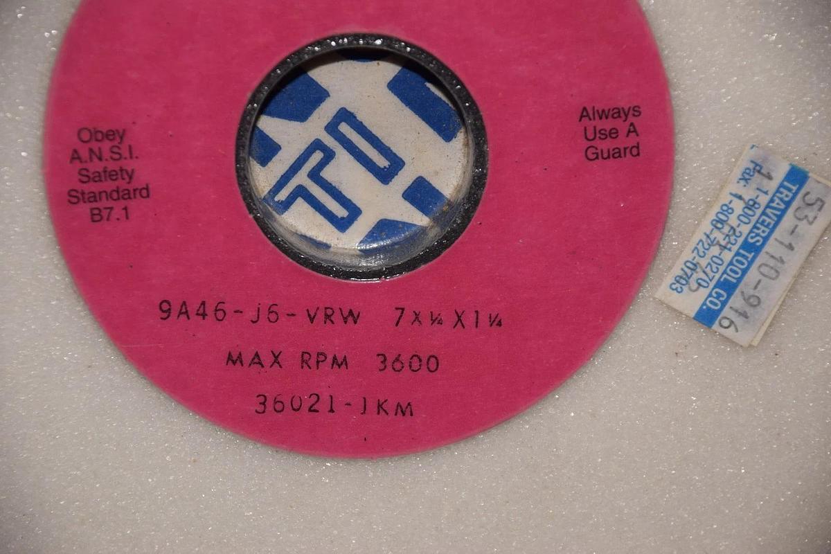 Cincinnati Milacron 9A46-J6-VRW, 36021-JKM Grinding Wheel  7 x 1/4 x 1-1/4 NOS