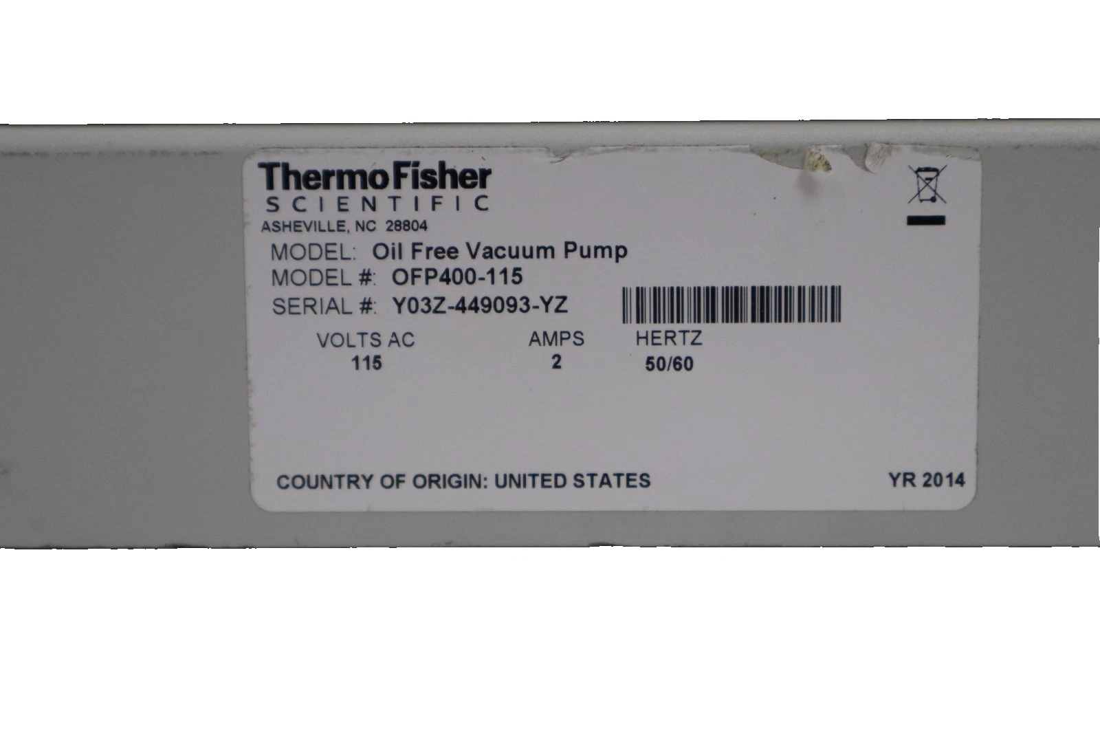 Thermo Fisher Scientific Oil Free Vacuum Pump OFP400-115 115VAC 2A OFP400 (NEW)