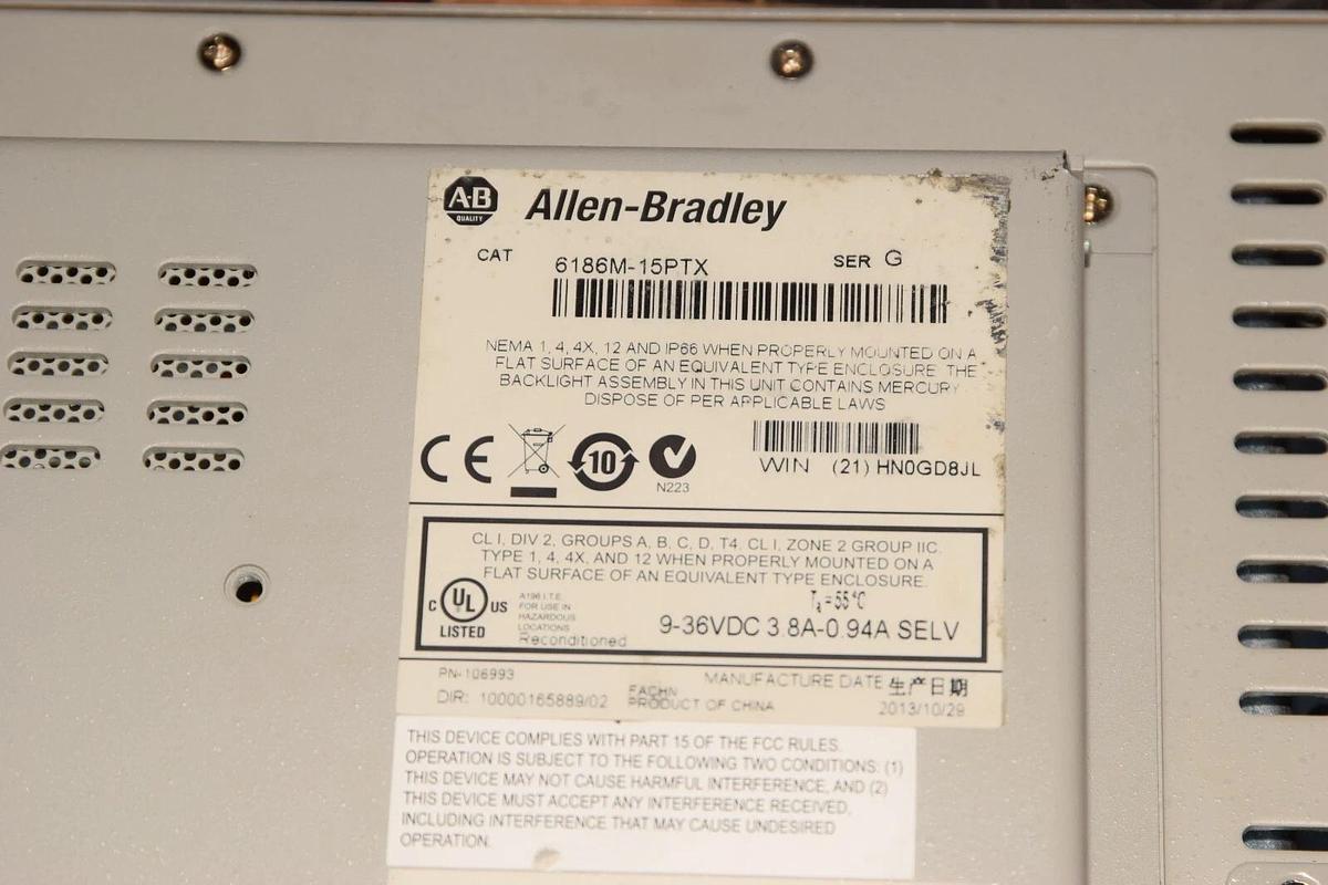Used Allen Bradley Monitor Display Screen 6186M-15PTX 6186M15PTX 1500m Ser. G