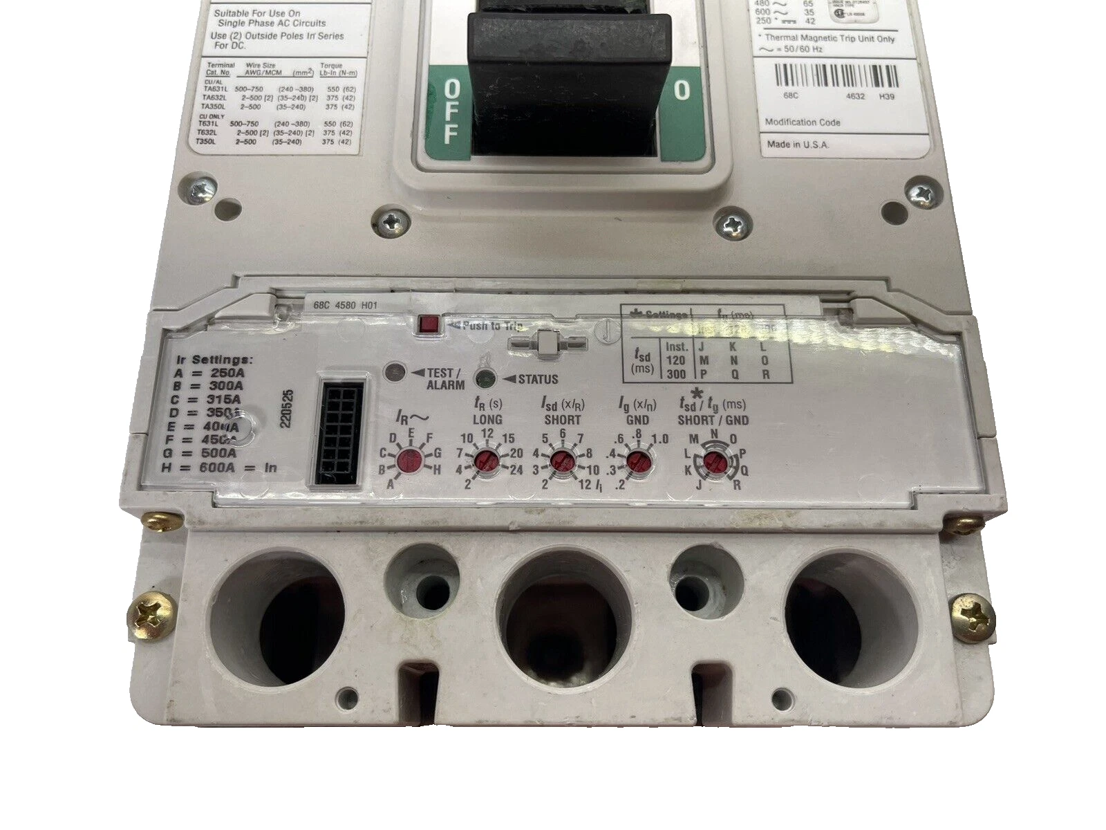 Used Eaton Cutler Hammer LGH3630NN L630H 600A 600amp Breaker 69D4632G03