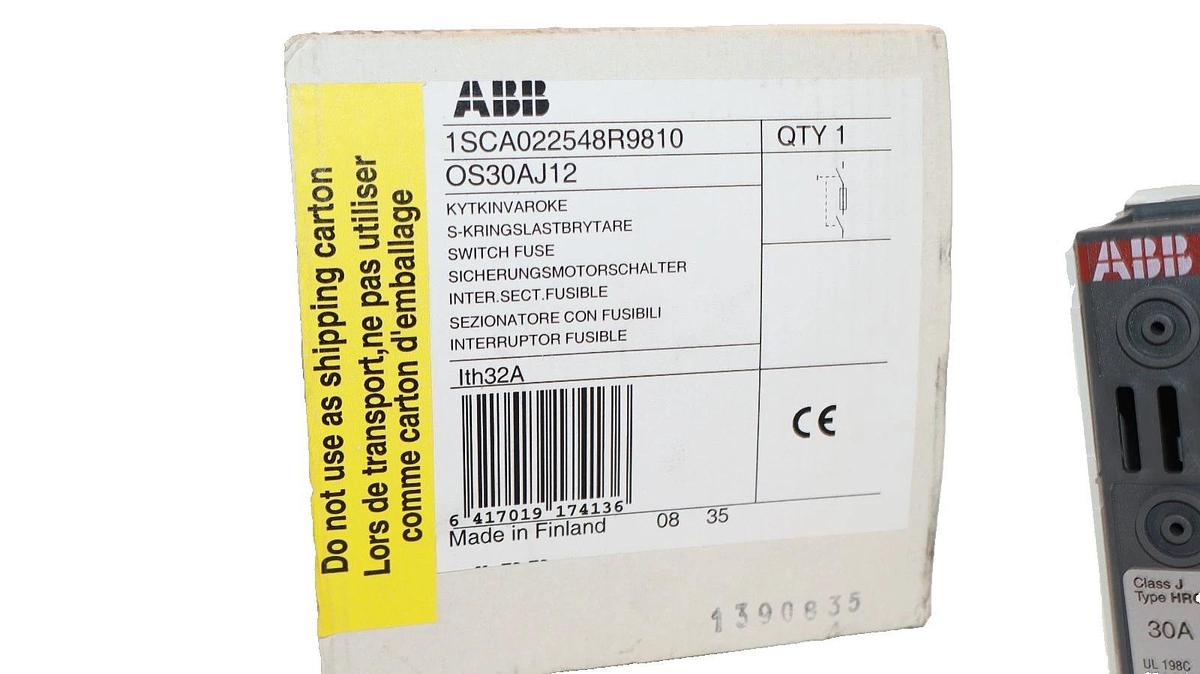 ABB OS 30AJ12 , OS30AJ12 30A 3 Pole General Purpose Fuse Switch (New)