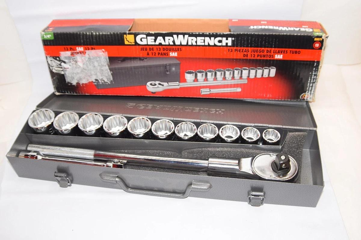 (NEW) GEARWRENCH 80879 13 Piece 3/4" Drive 12 Pt Standard SAE Socket Set W/Case