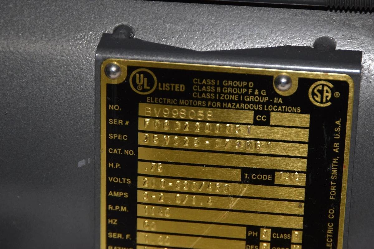 Used BALDOR Hazardous Location Electric Motor .75hp 3/4hp BV998058 208-230/460v NEW