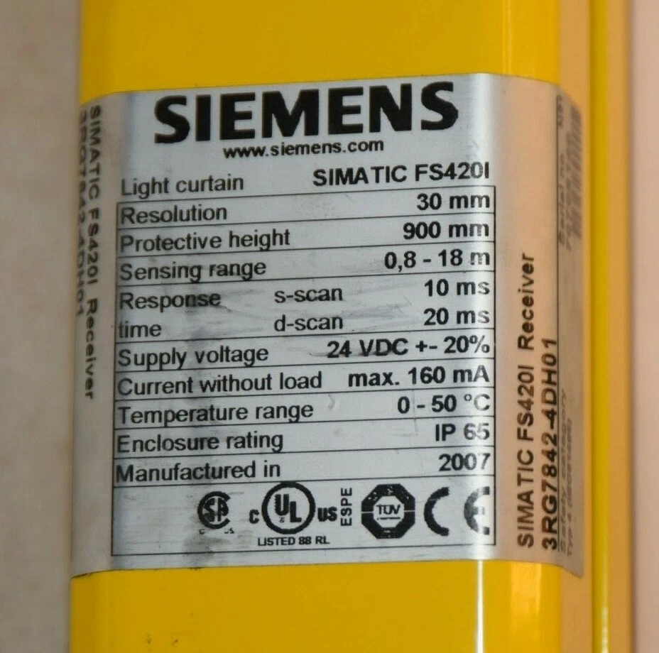 SIEMENS Light Curtain Receiver Simatic FS4201 3RG7842-4DH01 24Vdc (NEW)