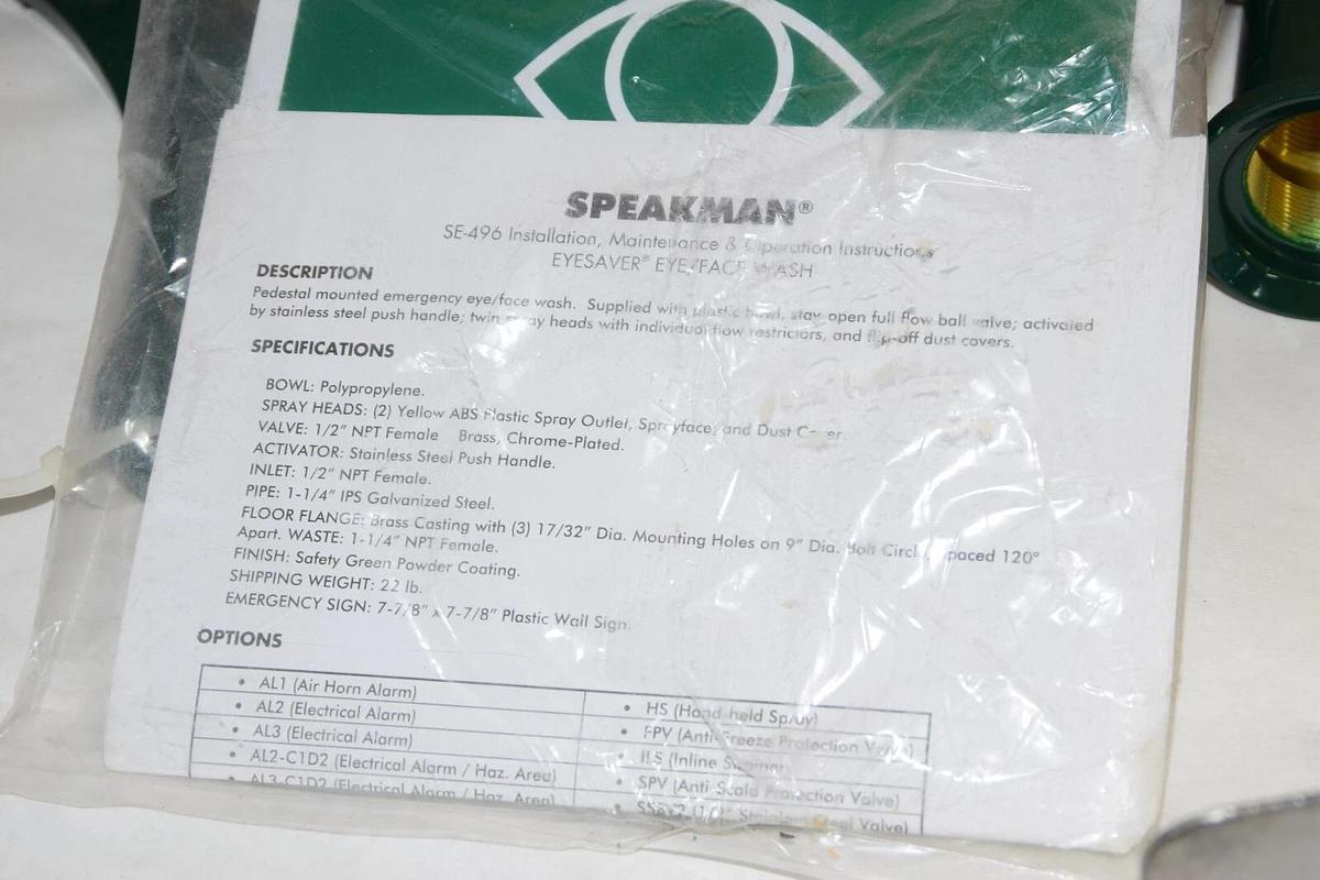 Speakman Safety EyeSaver Pedestal Mounted Eye/Face Wash SE-496 (NEW)