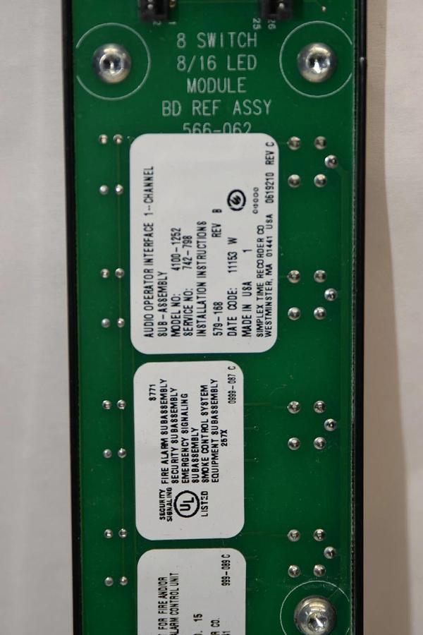 Used SIMPLEX 8 8/16 LED Switch Assy 566-062 4100-1252  for 4100 Fire Alarm Panel