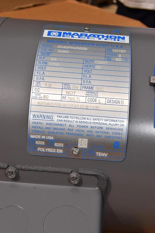 Used Marathon K460 Motor w/ Stearns Brake 3/4hp .75hp 230/460v 3ph 5K49PN4565B  (NEW)