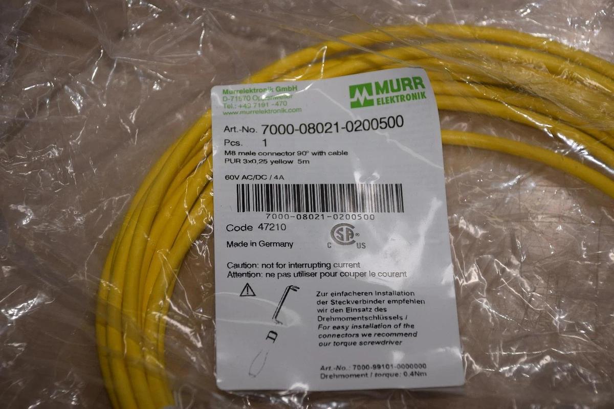 New MURR Elektronik QC Cable, 7000-08021-0200500, M8 male 90degree, 5meters