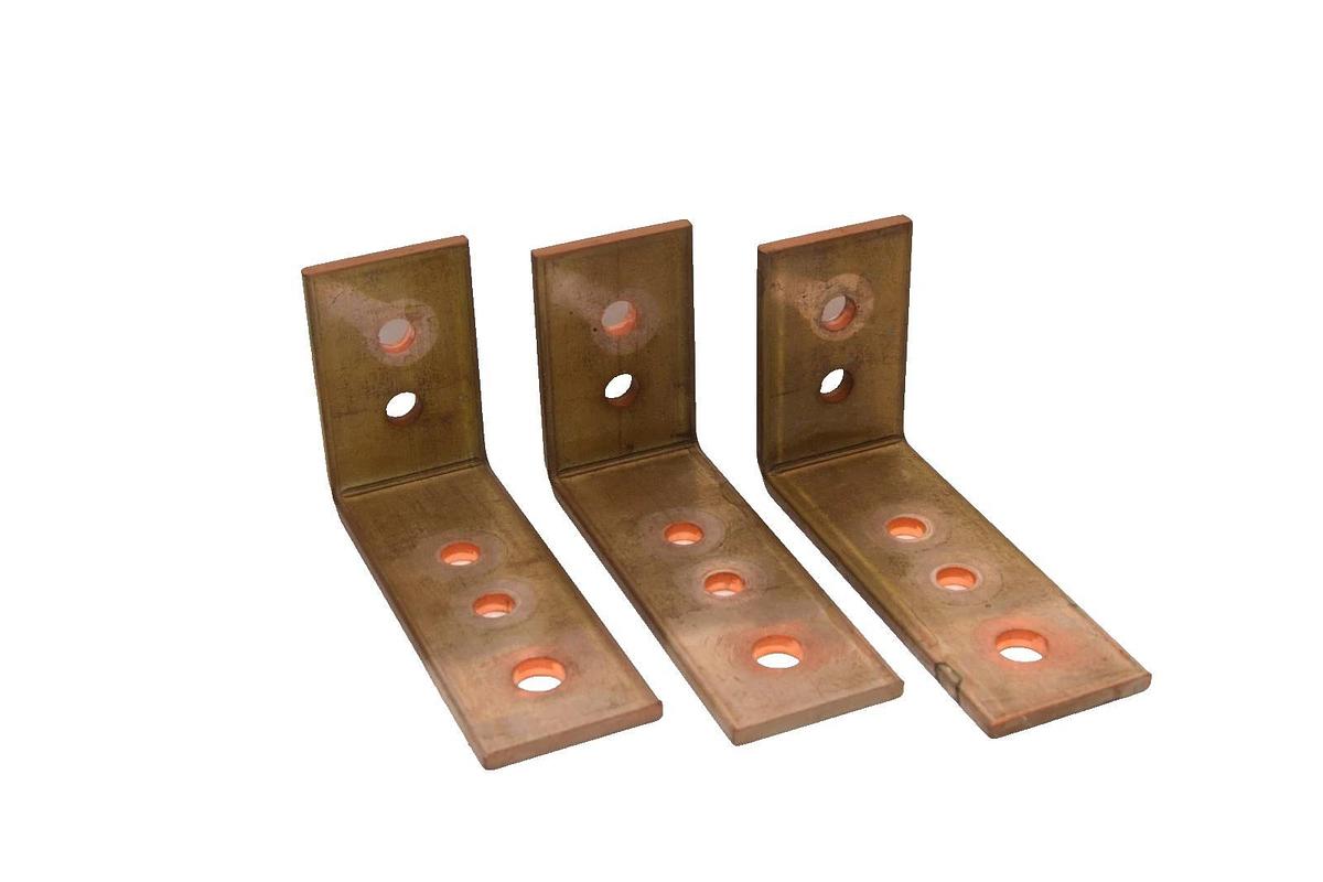 Used (Lot of 3) 5-1/2"x2"x3-1/4" 90 Deg. Solid Copper Buss Bar for Breaker/ Contactor