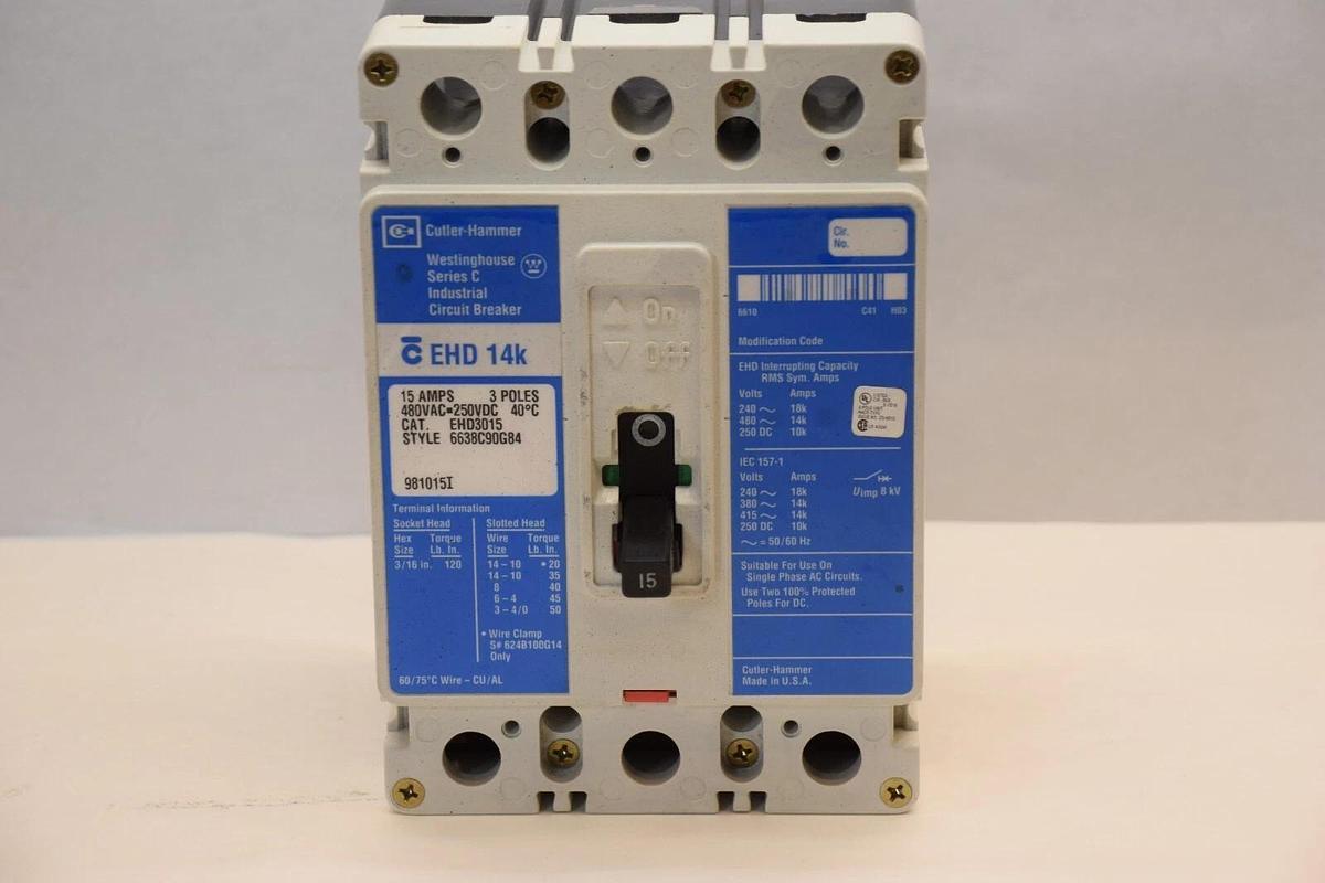 (New) CUTLER HAMMER / WESTINGHOUSE EHD3015 6638C90G84 15 Amp 3P Circuit Breaker