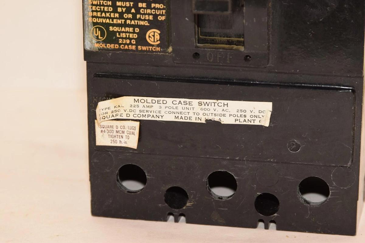 Used SQUARE D KAF360001616 225A 225 Amp 3P 600V Circuit Breaker