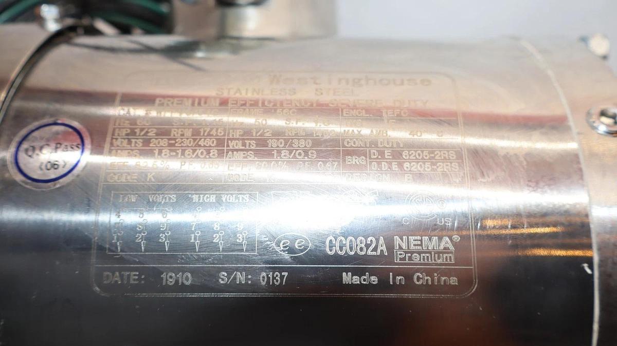 Teco-Westinghouse WFPV0/54C , 56C Frame , CC082A 5/8" Rod Motor (New)