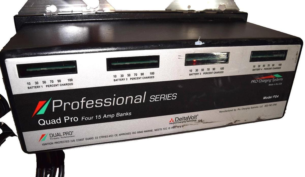 Used DeltaVolt PS4 Quad Pro Four 15Amp (4-Banks) Lithium Marine Battery Charger Boat