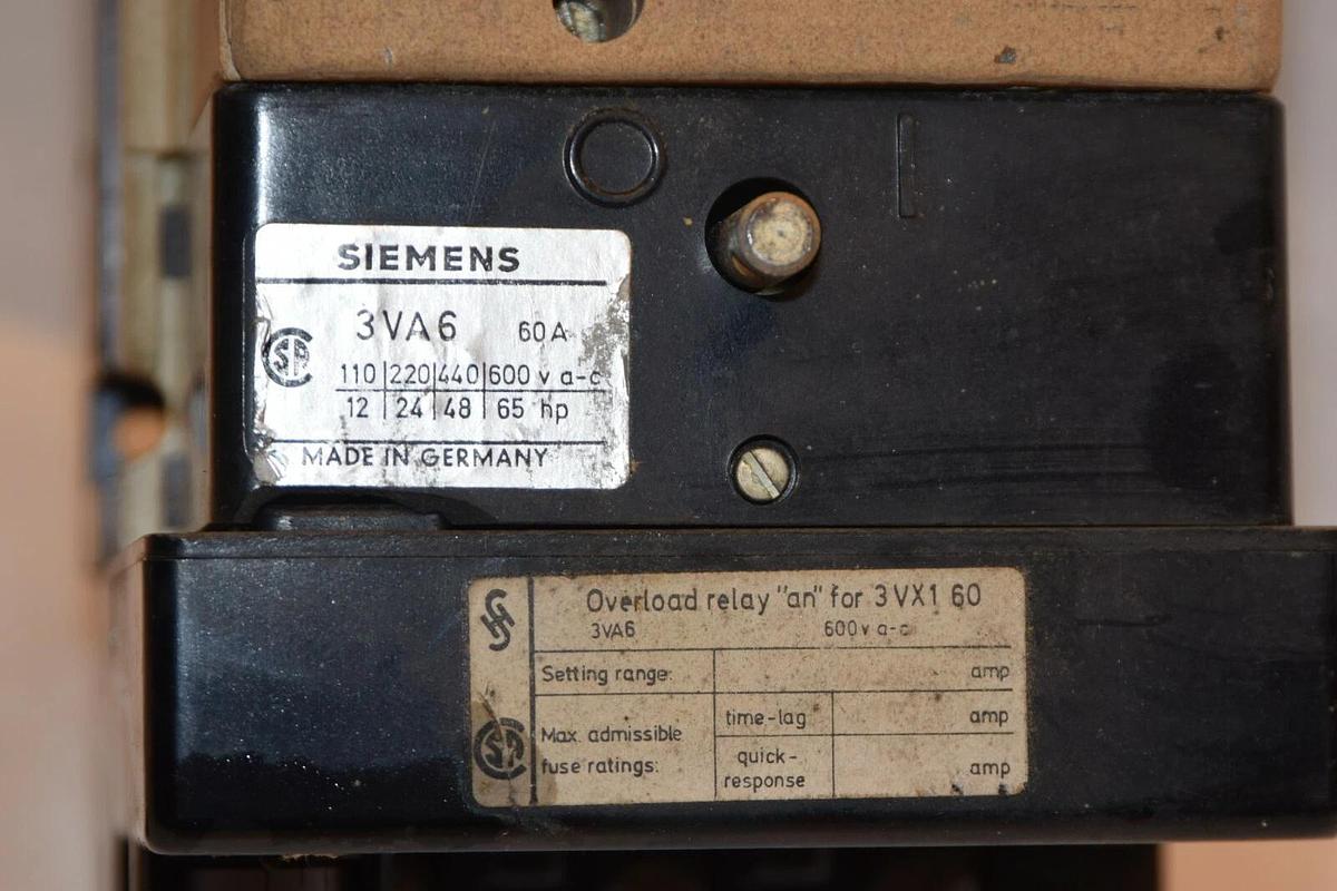 (NEW) SIEMENS Vintage 3VA6 60A 3VX160 600Vac Overload Relay