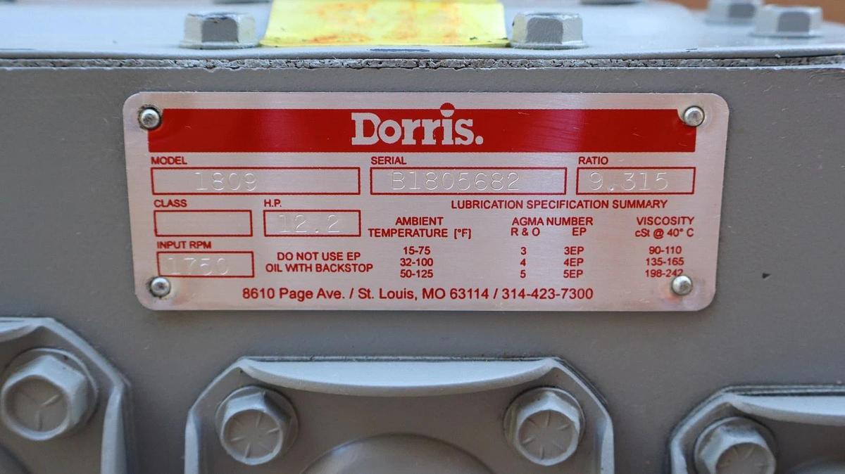 Dorris Gear Box Speed Reducer 1809 Ratio: 9.315 12.2hp 1750rpm  *REFURB