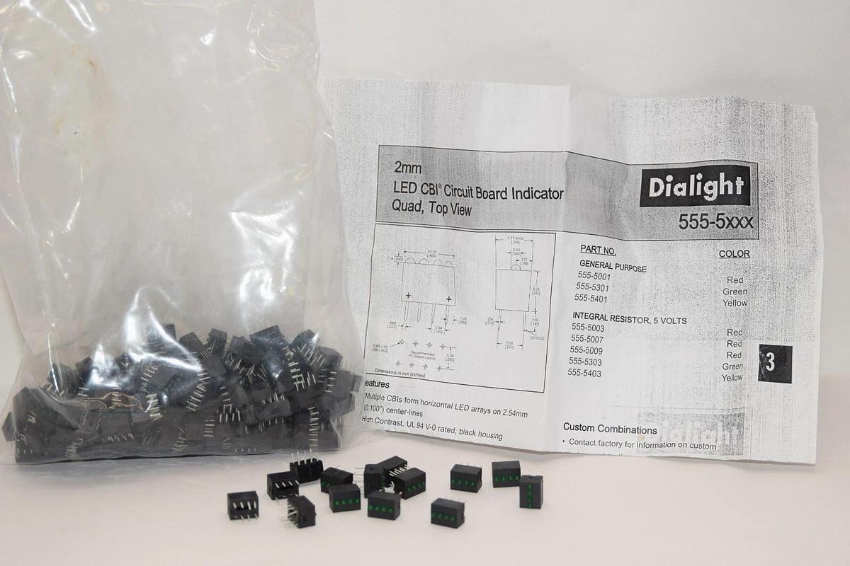 (NEW - Lot 160) DIALIGHT 555-5 555-5xxx Green LED CBI Circuit Board Indicator