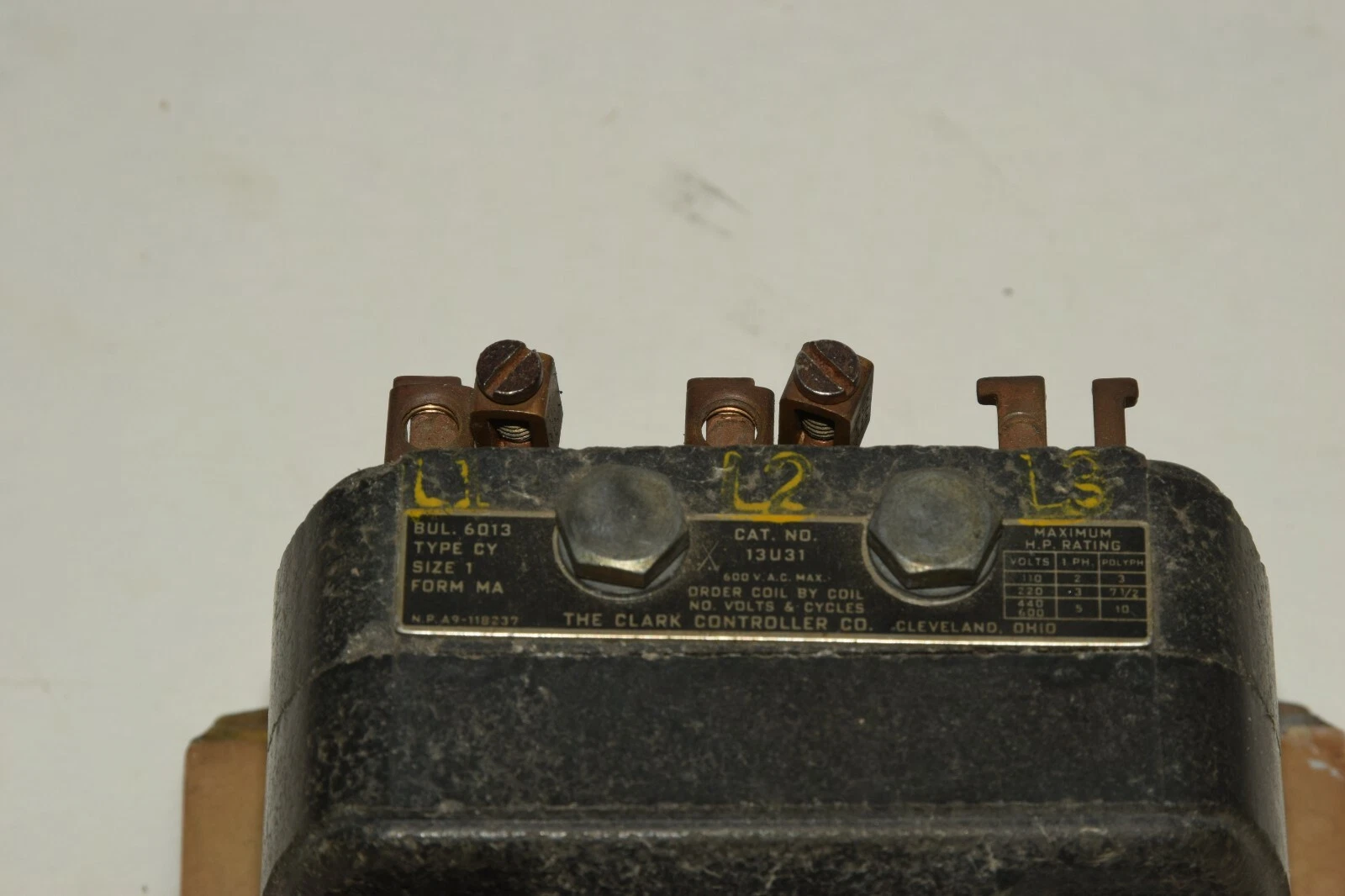 Used CLARK CONTROLLER 13U31 6013 Size 1 600Vac 120V Coil Contactor