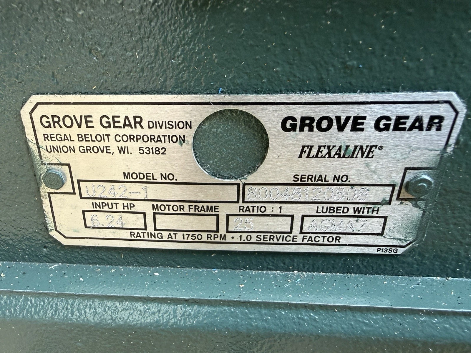 Refurbished Grove Gear Flexaline U242-1 Worm Gearbox 25:1 Speed Reducer 6.24HP 1-1/4" 1-7/8"