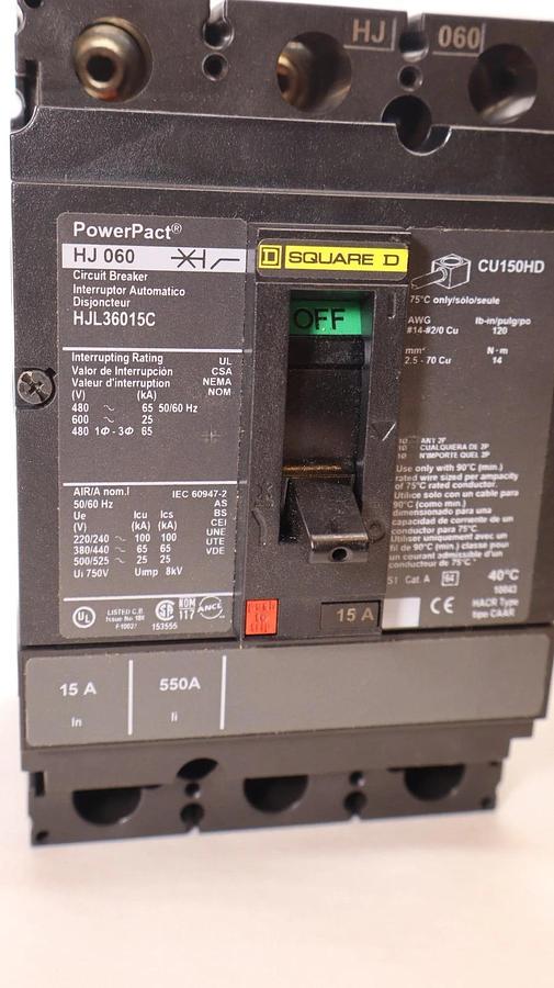 Square D PowerPact Breaker HJL36015C HJ060 15A 15 Amp 3P Circuit Breaker (New)
