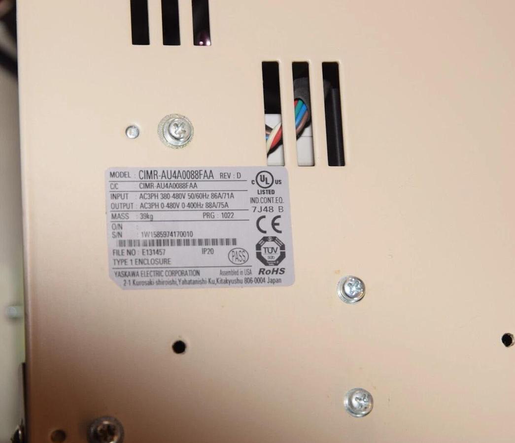 Used Yaskawa A1000 AC Drive CIMR-AU4A0088FAA Rev. D 3ph In: 380-480v Out: 0-480v