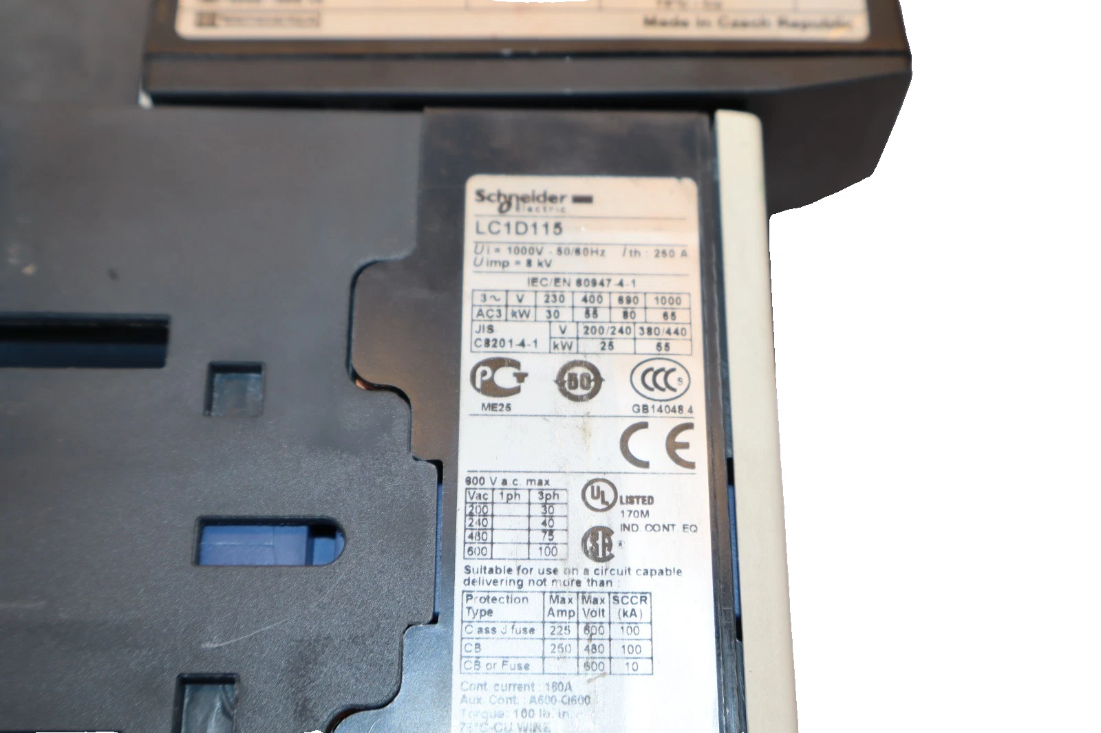 Schneider Contactor LC1D115 1000V 120V coil 250A 3ph (New)