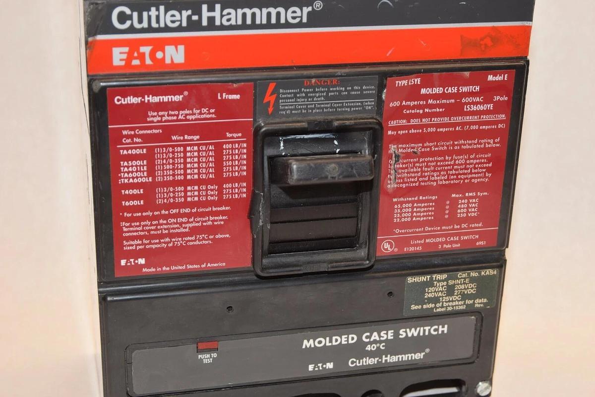 Used CUTLER HAMMER LS36060YE 600A 600 Amp Model F 3P Molded Case Switch Breaker