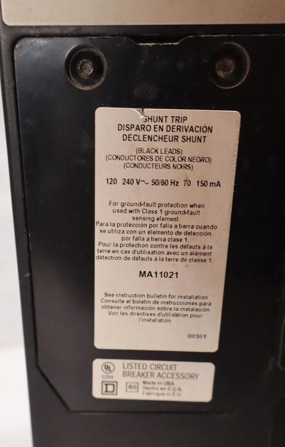 Used Square D Circuit Breaker 600 Amp 600A MAL26600 600v MAL S2 Shunt Trip: MA11021