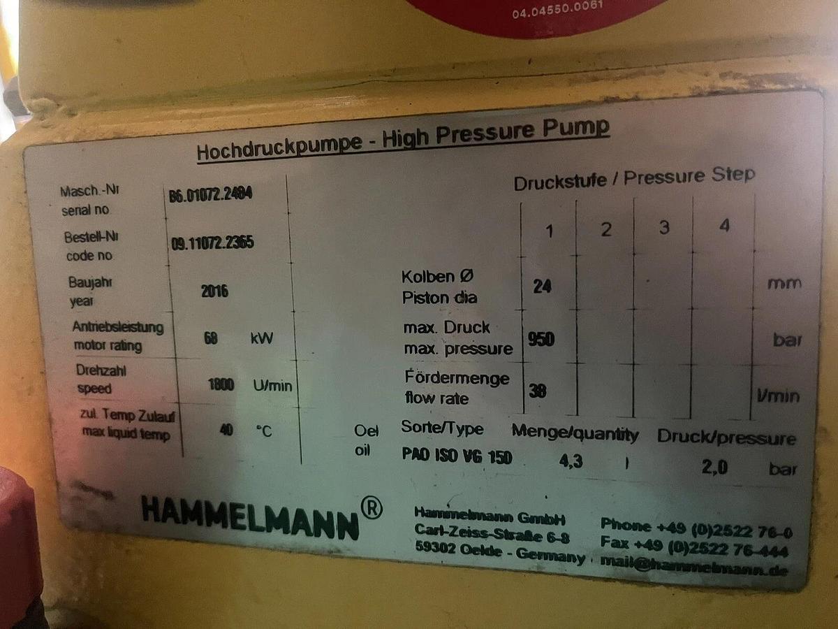 Used Hammelmann High Pressure Pump Unit 85.00072.2291 58kW Motor Hydro jet