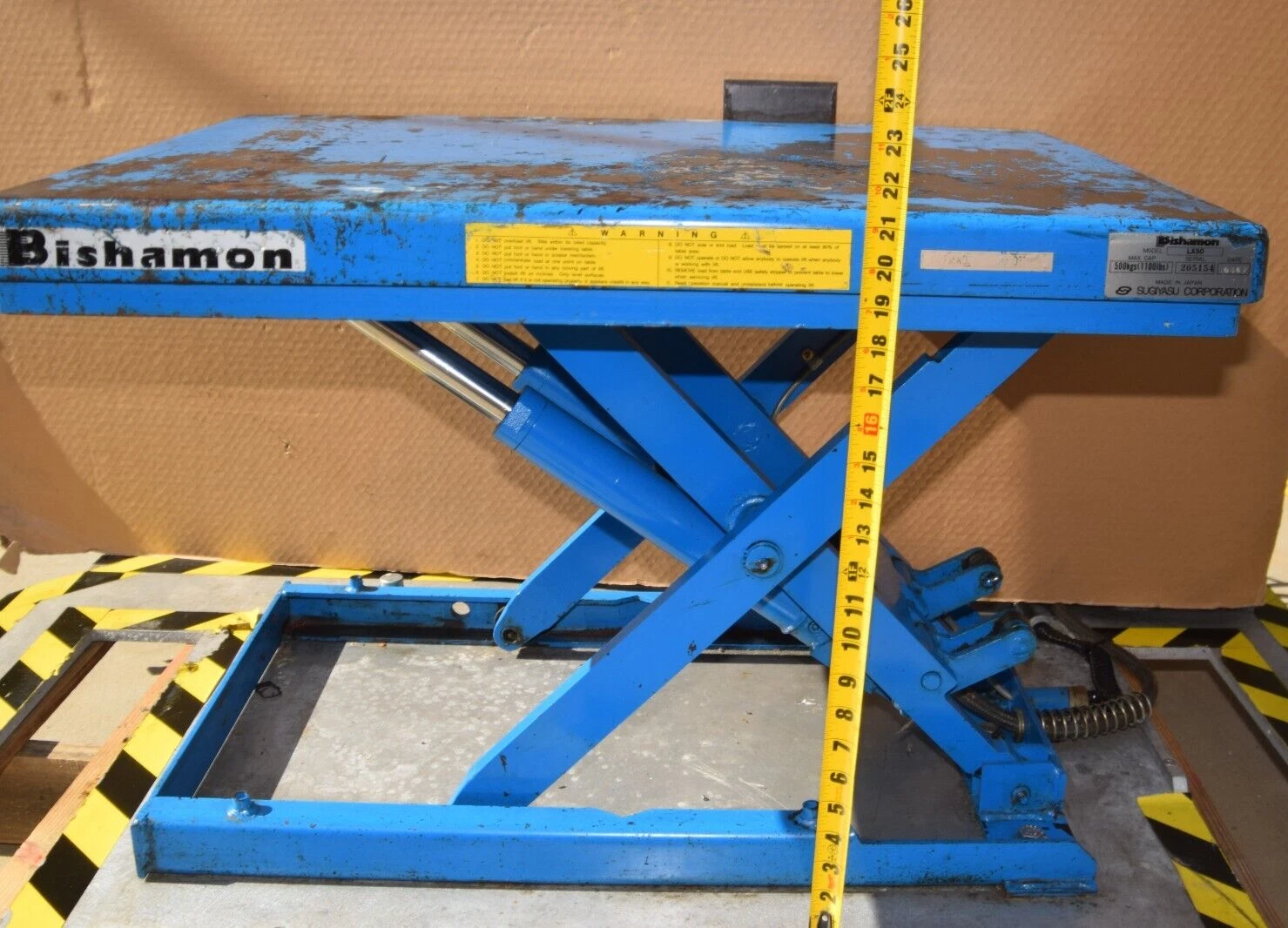 Used Bishamon LX50 Hydraulic Scissor Lift Table 1,100lb Capacity 115/230v w Pump