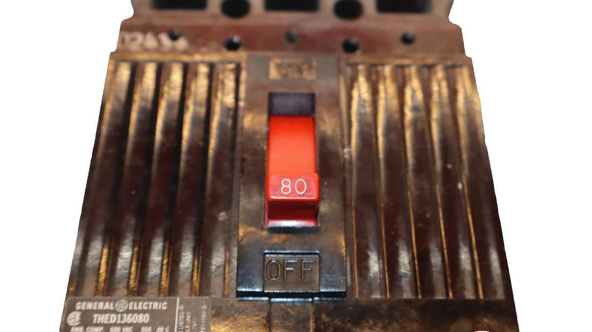 Used GE 80A 80 Amp Circuit Breaker THED136080 600V 3-Pole General Electric