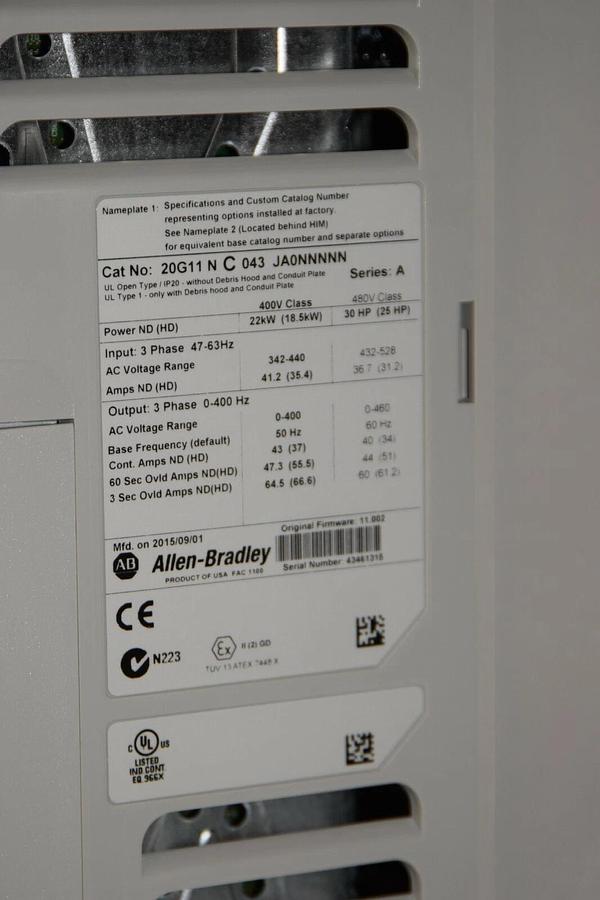 Allen Bradley 20G AC Drive 22kW 20g11nc043ja0nnnnn 400V 30hp