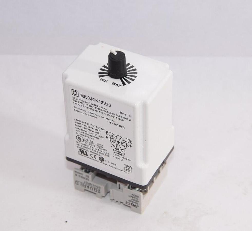 Used SQUARE D 9050JCK15V20 Ser. H 1.8-180sec Electrical Timing Relay