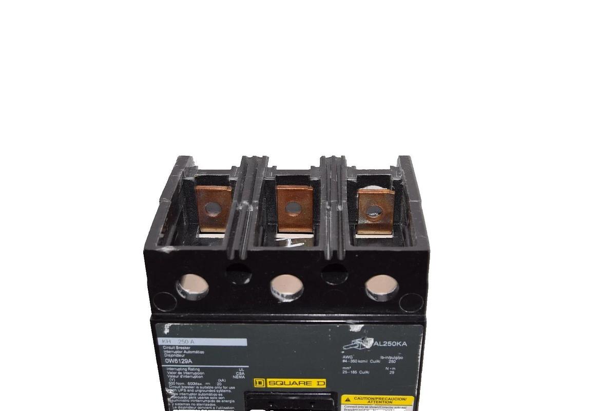 Used Square D 250A Circuit Breaker 0W6129A KH 250 Amp 3 Pole