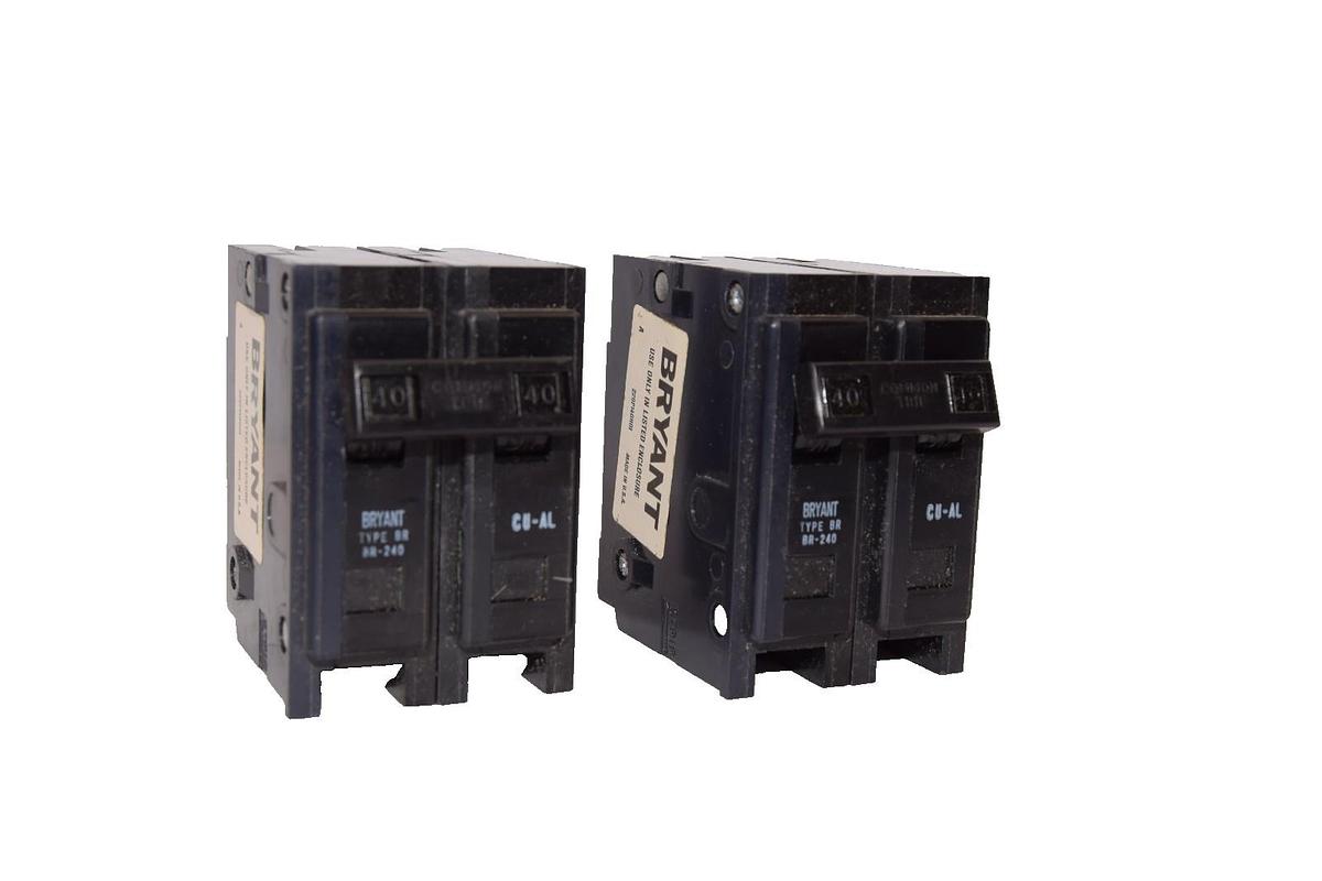 Used Bryant BR-240 , 40A Amp , 2P Type BR Circuit Breaker (Lot of 2)