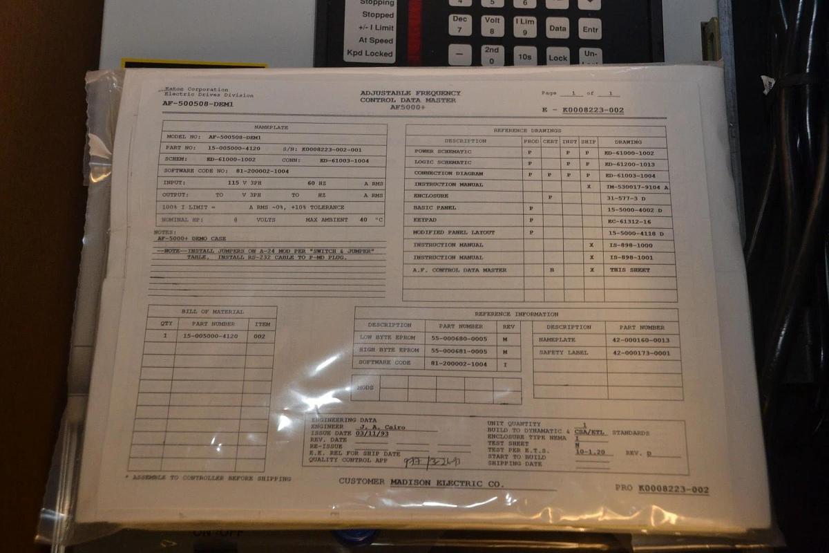 Eaton Dynamatic AF5000+ Variable Freq. Drive, AF-500508-DEM1 15-005000-4120 NEW