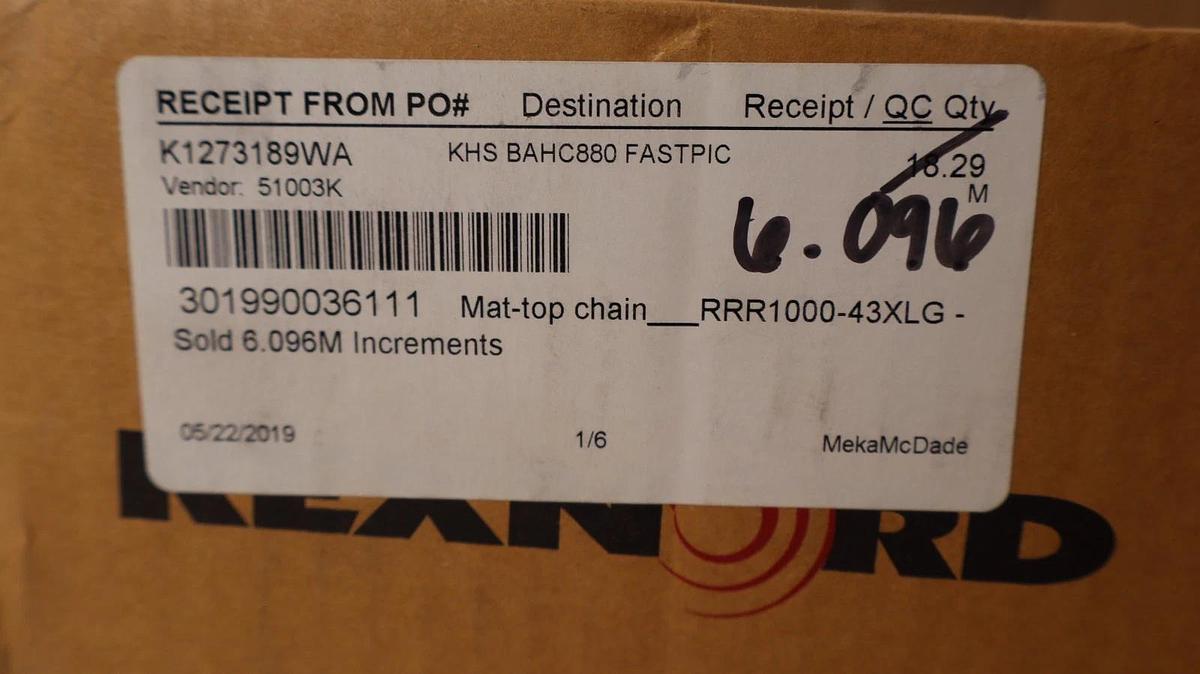 Rexnord MCC Mat-Top Chain Conveyor RRR100-43XLG XLG1000RRR-43MM-MTWSP 6.096m NEW