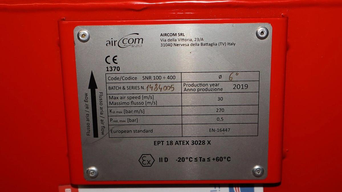 AIRCOM SRL ECOMAXX Safety Not Return Explosion Isol Valve SNR 100 ÷ 400 6" (NOS)