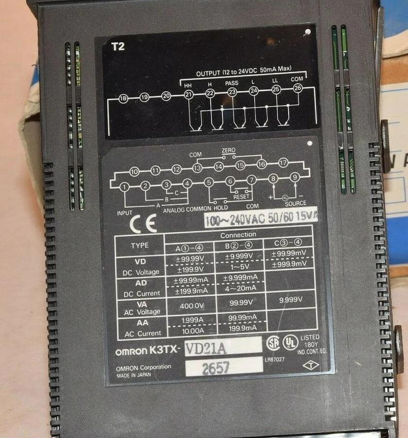(NEW) OMRON K3TX-VD21A 100-240Vac 50/60Hz 15Va Voltage/Current Panel Meter