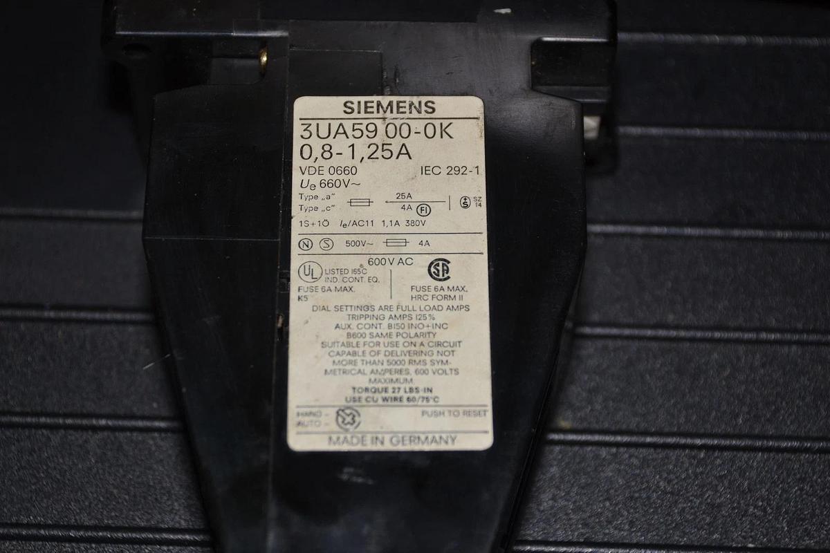 Used SIEMENS OVERLOAD RELAY 3UA5900-0K 3UA59 00-0K 3UA59000K 0,8-1,25 A