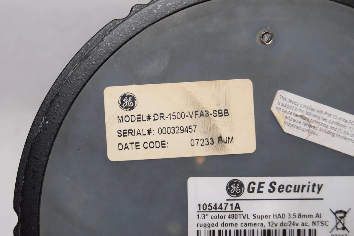 Used GE DR-1500-VFA9-SBB 1/3" Color 480TVL 12Vdc 24Vac 9-22mm Dome Security Camera