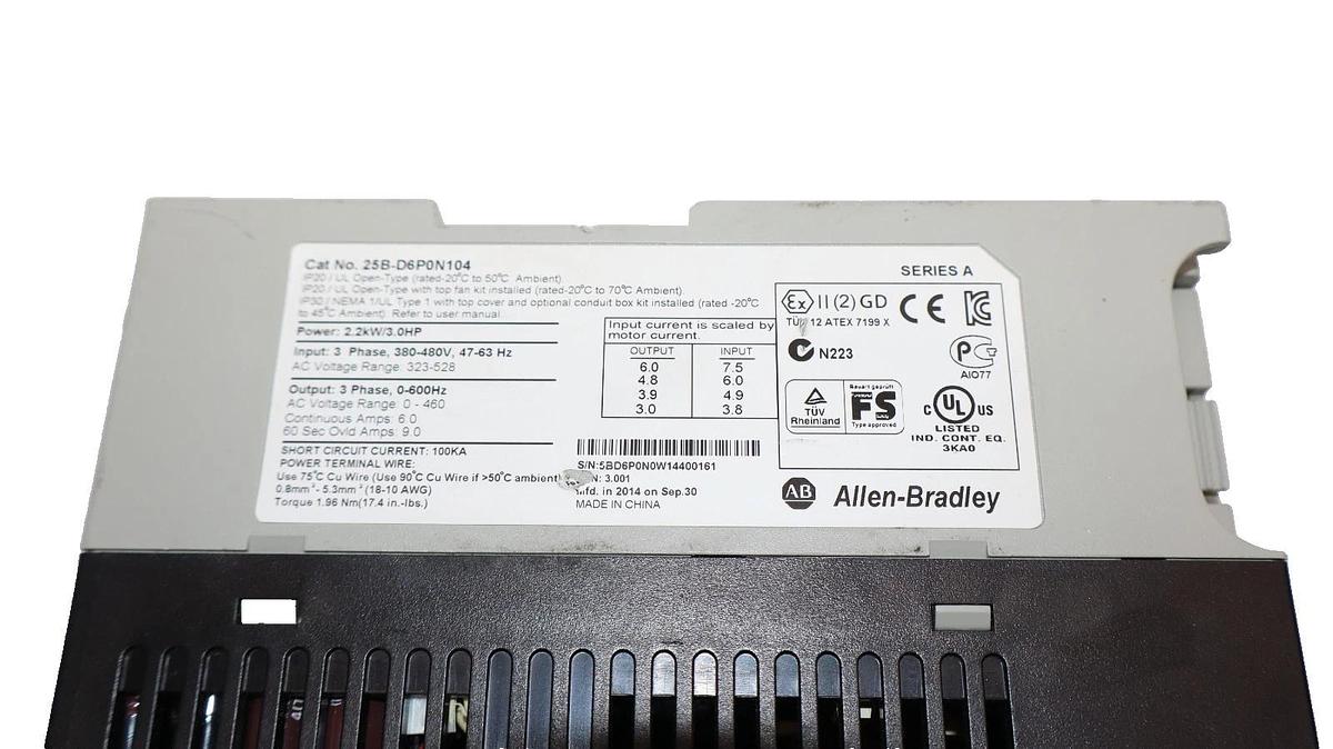 Allen Bradley 25B-D6P0N104 PowerFlex AC Drive *No Face Panel & Front Cover -New