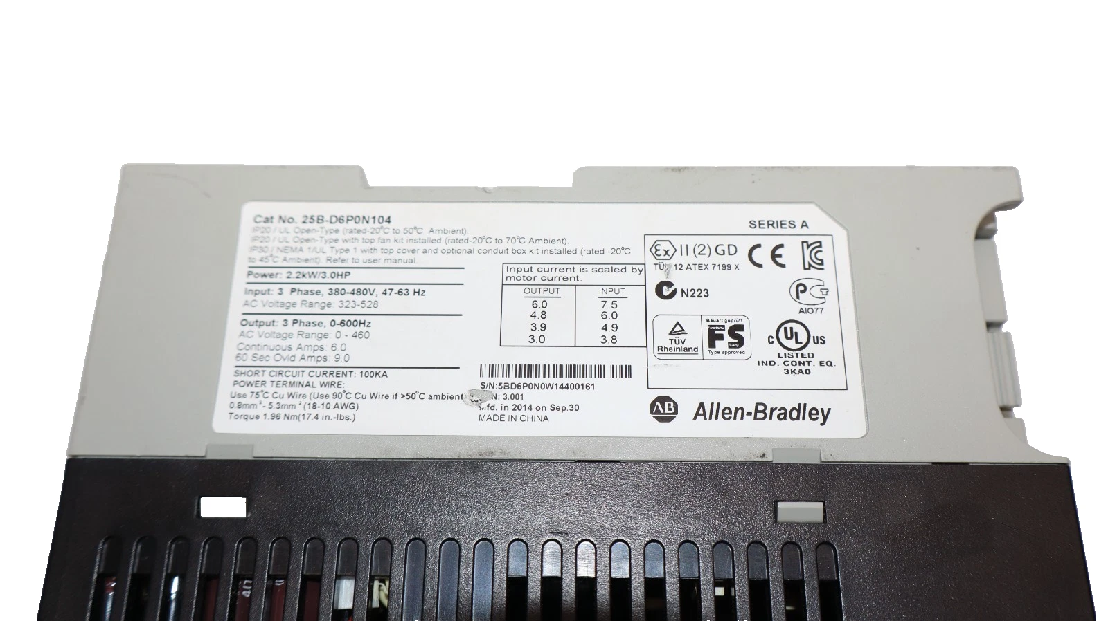 Allen Bradley 25B-D6P0N104 PowerFlex AC Drive *No Face Panel & Front Cover -New