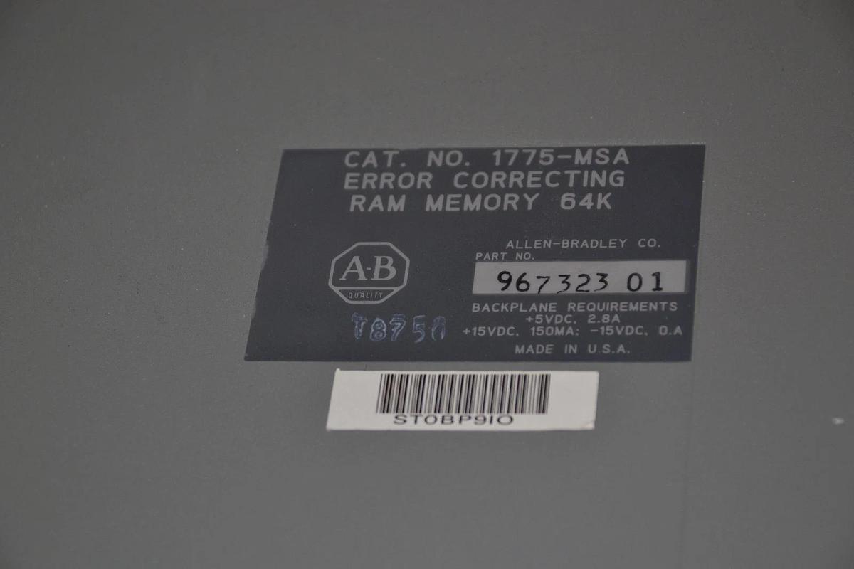 Used Allen Bradley Error Correcting RAM Memory 64K 1775-MSA 1775MSA 1775 MSA