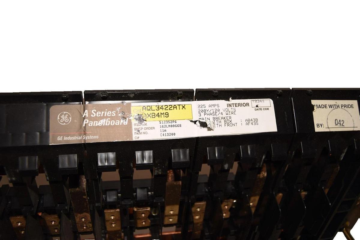 Used General Electric / GE AQL3422ATX 225Amp 3Ph Main Lug Panelboard Interior *Only*