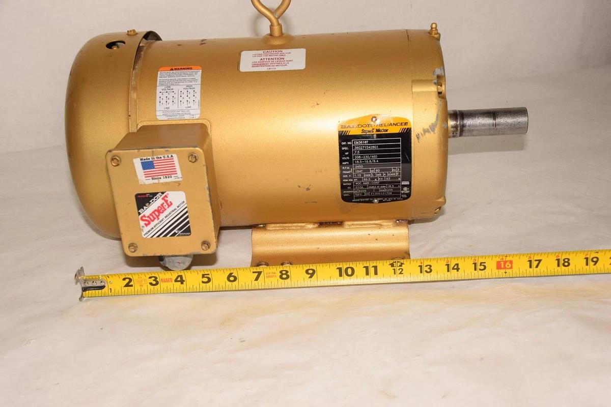 Used BALDOR EM3616T 7.5Hp 208-230/460V 18.5-16.8/8.4Amp 3450rpm Super E Motor