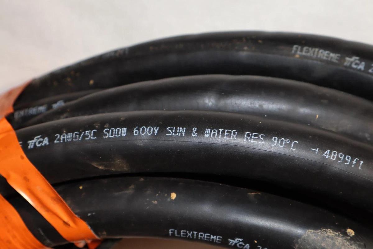 Used 66' Flextreme Flexible 2/5 Cord Cable Wire Copper P-7K-254013  2AWG 5C 600V SOOW