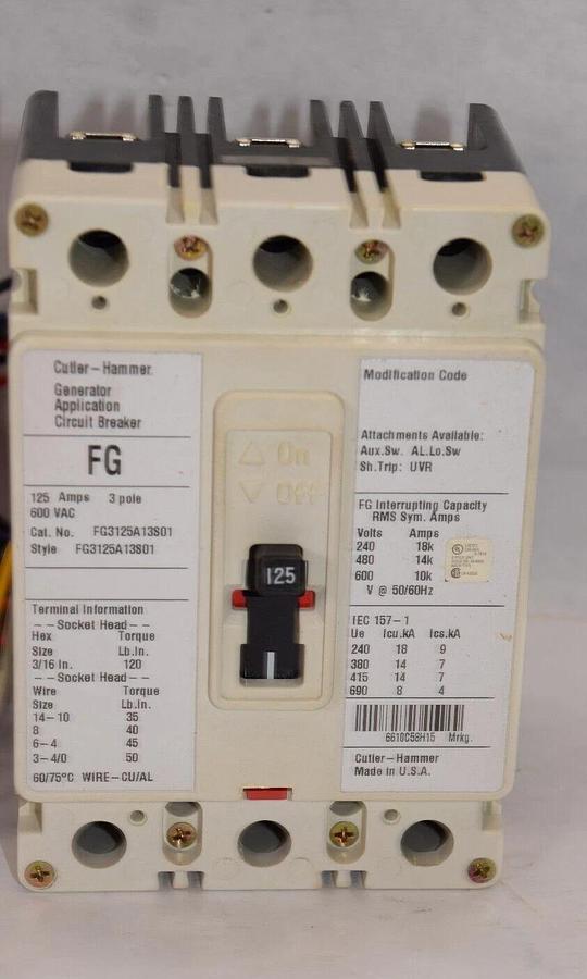 Cutler Hammer FG Generator Application Breaker FG3125A13S01 125A 600V 3p NEW